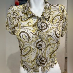 Liz &‎ Sara - Green/Yellow Swirl Mesh Top